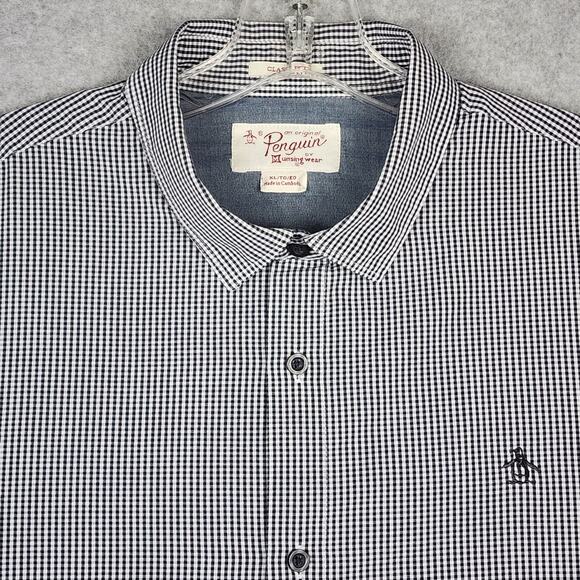 Penguin Men's Long Sleeve Shirt Button Up Blue Check Logo Front Classic Fit XL - Picture 1 of 11
